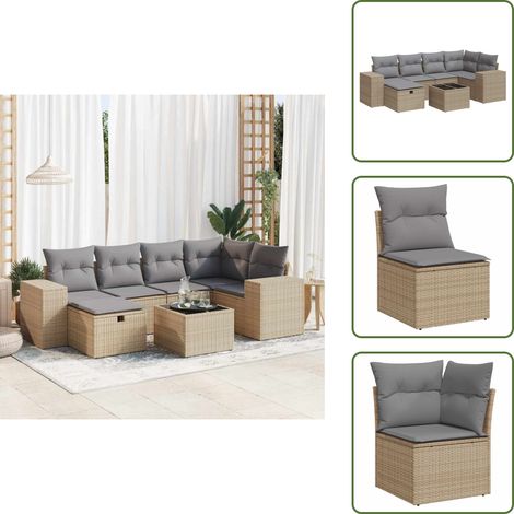 7-tlg. Garten-Sofagarnitur mit Kissen Beige Poly Rattan - Gartensofa Set - Garten Sofa Set - Outdoor Sofa Set - Garten Sofagarnitur (1/5)