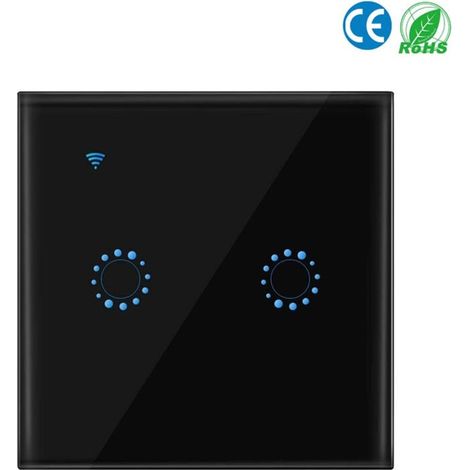 Interrupteur sans fil WiFi mural intelligent compatible avec Alexa Echo et Google Home Assistant, contrôlable via application et smartphone (iOS), 1, 2 ou 3 boutons, noir (1/5)