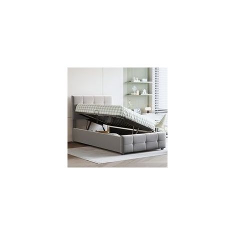Lit coffre 90x200 cm, lit simple avec espace de rangement, tissu en Velours gris, sans matelas (1/5)