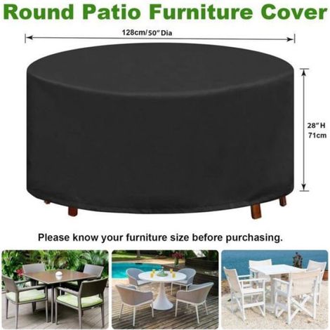 Housse Table Ronde Jardin - Oxford 120 g/m² - Imperméable Anti-UV - Pour Table Ø128 x H71 cm - 1 Pièce (1/5)