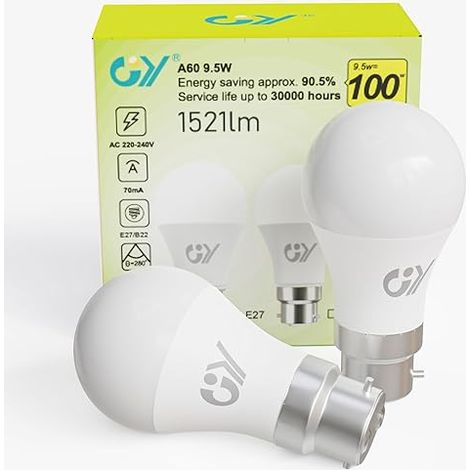 Ampoule LED B22 9.5W 100W 1521 Lumens 6500K Blanc Froid A60 Culot Baïonnette Angle 280°, Non-Dimmable (1/5)