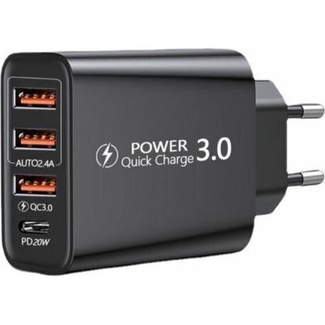 Quick Charge 3.0 Chargeur Secteur USB et Câble USB C,QC 3.0 30W/6A 4 Ports Chargeur Mural Rapide Adaptateur Secteur USB Multiple Universel pour Samsung Galaxy S10/S9/S8 Plus/Note 8,Huawei (1/5)