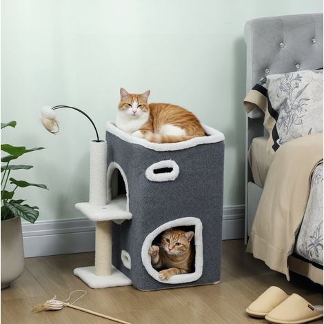 Albero tiragraffi 48,5x43x58 cm in poliestere e sisal grigio con nicchie – MEUBLIV (1/5)