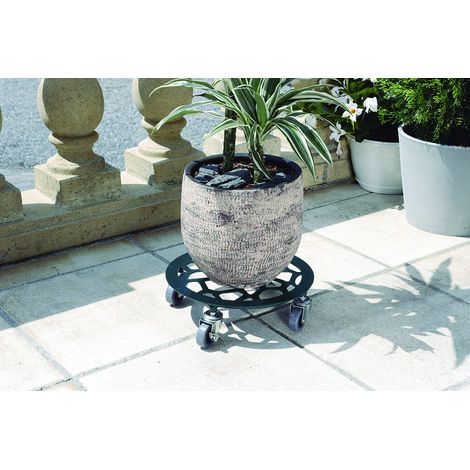 NORTENE Support à roulettes décoratif ardoise Ø 30 cm - hauteur 8,5 cm - pour pot de fleurs (1/2)