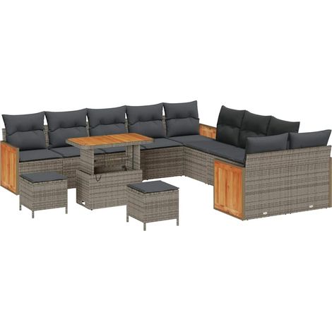 Garden Sofa Set with Cushion 13 pcs Grey Poly Rattan vidaXL