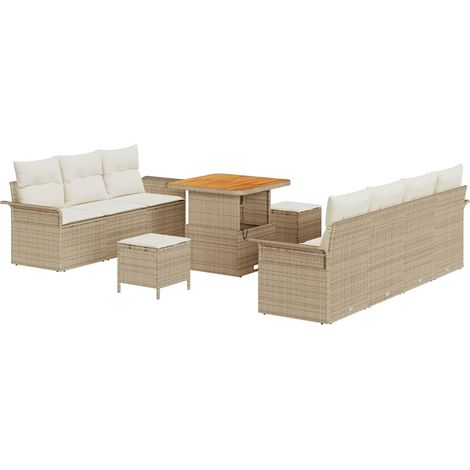 Maison Exclusive - Conjunto de sofás de jardín 10 pcs Beige ratán (1/5)