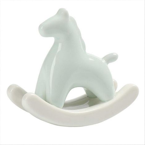 Figurine cheval à bascule en céramique pour décoration intérieure, sculpture artistique moderne, objet design pour étagère ou salon. (1/5)