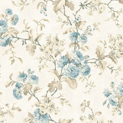 Floral Trail Wallpaper Blue Classic Watercolour Flower Botanical Feature Wall (1/4)