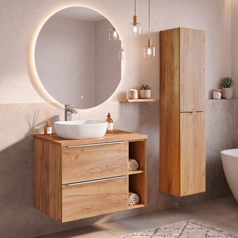 Ensemble meuble simple vasque 80cm 2 niches et colonne April Bois (1/5)