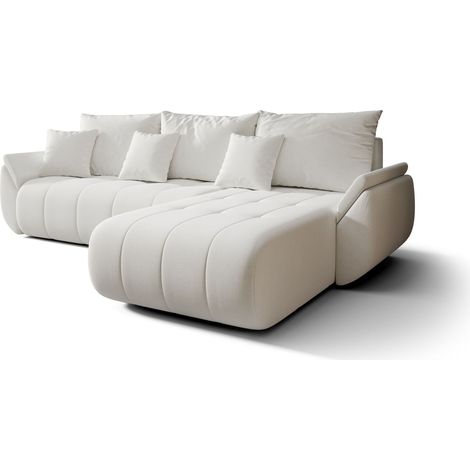 Canapé d’angle velours chenille convertible avec coffre NOVA angle droit-Blanc cassé-angle droit (1/5)