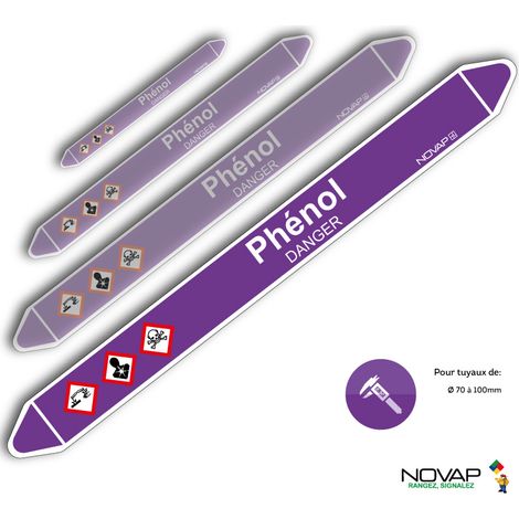 Planche de 2 marqueurs de tuyauterie 450 x 52 mm pour Ø 70 à 100 mm - Phénol - 4709123