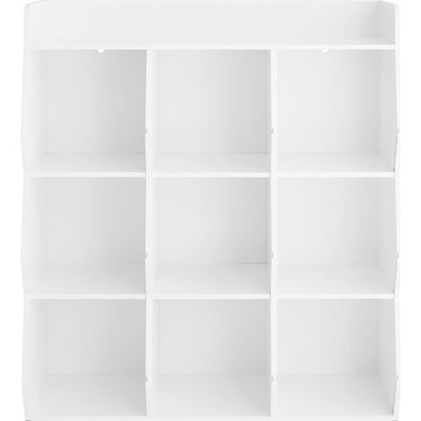 SoBuy Montessori-Bibliothek für Kinder – Spielzeugregal mit 9 offenen Fachern, Bodenbibliothek für Kinderzimmer, 95×34×105 cm, Weiß, KMB120-W
