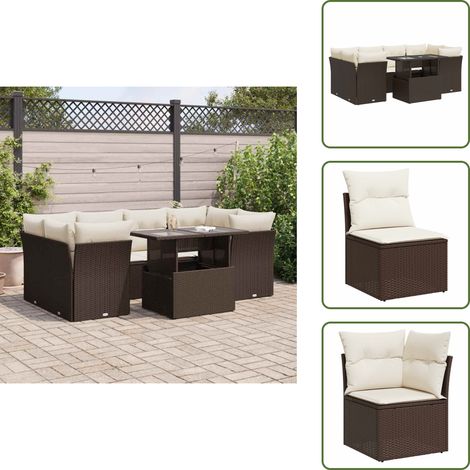 vidaXL Salon de jardin avec coussins 7 pcs marron résine tressée (1/5)