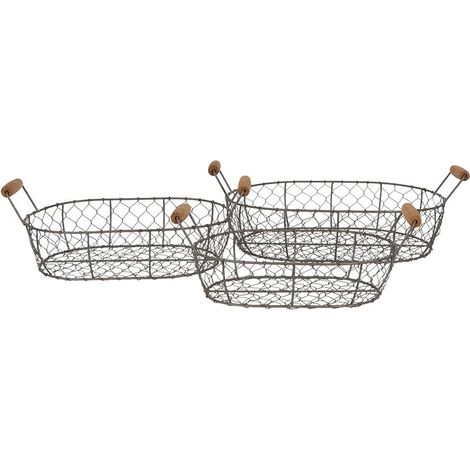 Lot de 3 paniers de rangement ronds en fer style industriel marron 42 x 27 x 15 cm - PANGIVO (1/5)