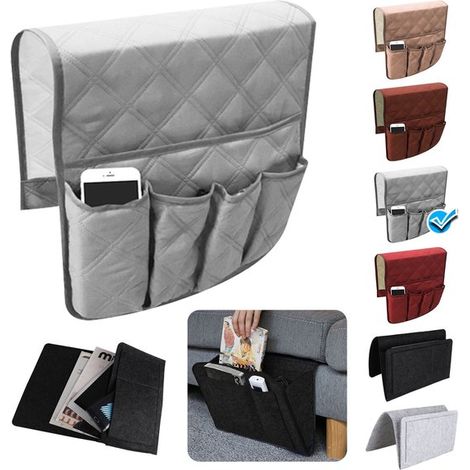 Organizador para reposabrazos de sofá, Organizador antideslizante para sofá, Para mando a distancia y libros, Gris, 35 × 13 pulgadas, 1 pieza (1/5)