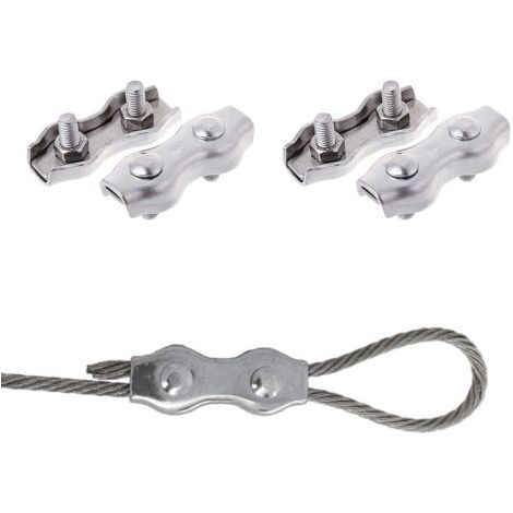 Serre Cable Acier, Serre Corde, Duplex Clips, M4 Double Serre-Câbles, Double Serre Câbles Inox, M4 Serre-Câbles en Acier Inoxydable pour la Fixation d'un Auvent de Corde à Linge, 4 Pièces (1/5)