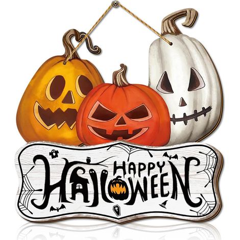 Signe de bienvenue Halloween Pumpkin guirlande rustique style bois suspendu décoration Décoration sur la porte - 30 30cm (1/5)