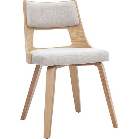 Skandinavischer Stuhl aus Stoff mit strukturiertem Samteffekt, beige und helles Holz GARBO (1/5)