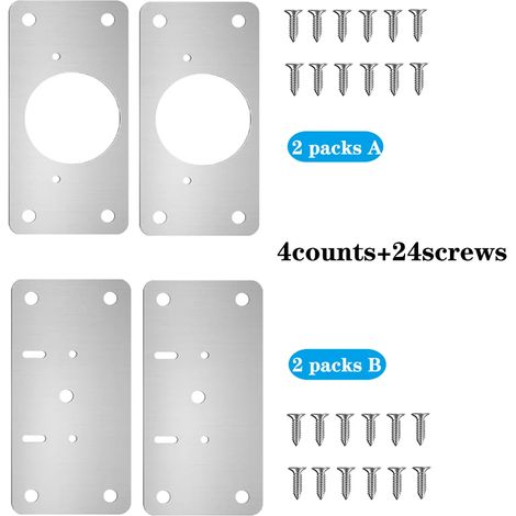 (Lot de 4) Kit de charnières pour porte de placard, plaque de réparation, support de réparation de charnière de porte de placard de cuisine avec vis (1/5)