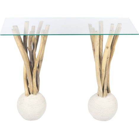 Console branches bois naturel et verre style contemporain - bois naturel et blanc lumineux (1/3)