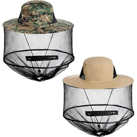 Paquete de 2 sombreros repelentes de mosquitos, Sombrero de red para la cabeza, Sombrero para el sol, Con malla invisible (1/5)