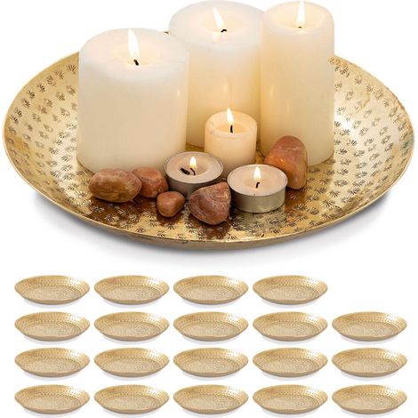 Lot de 20 Plateaux Décoratifs Ronds en Métal Martelé Ø 28 cm Argenté ou Doré - PANGIVO