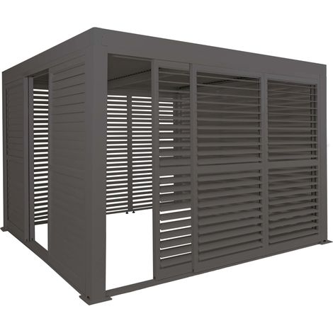 Alu Pergola HHG-408, Pavillon Terrassenüberdachung, 6x Lamellenpaneel 6x Schiebetüren, 11cm-Gestell, 3x3m anthrazit (1/5)