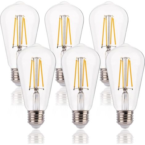 Dimmable Edison Bulb E27 Vintage, ST64 Retro LED Filament Decorative Lamp, 8W(60W Equivalent), 2700K Warm White 806LM, Clear Glass, Pack of 6 (1/5)
