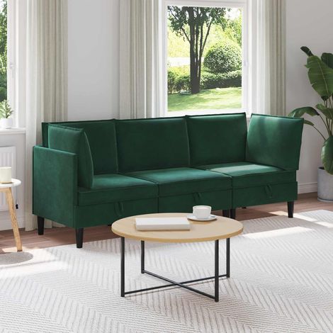 Teenpull – Wohnzimmergarnitur mit Kissen 3 pcs Dunkelgrün Samt (1/5)