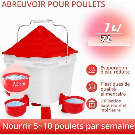 Automatic Chicken Feeder and Drinker Set, 7L Automatic Chicken Drinker and 8 kg Automatic Chicken Feeder for Poultry with 4 Ports 4 Bowls with Steel Feet and Chains (1/4)
