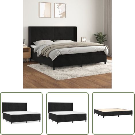 Lit à sommier tapissier et matelas, Lit adulte pour 2 personnes Assemblage Facile, Noir 200x200 cm Velours OIB7693E (1/5)