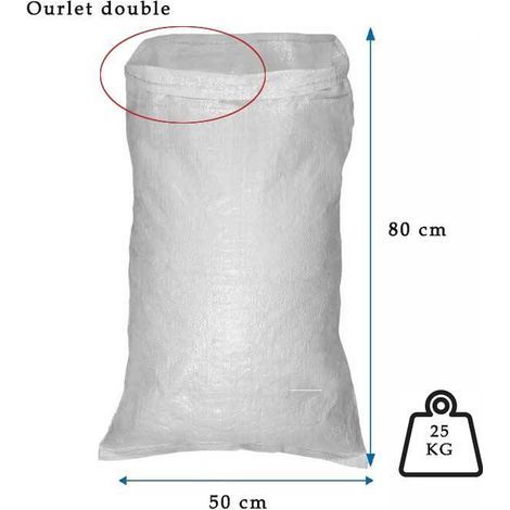 Gewebter Bauschuttsack 25 kg - Abmessungen 80x50cm (Packung mit 20 Stück)