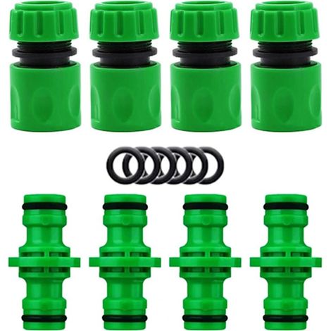 Set di 8 connettori per tubo da giardino, compatibili con raccordi da 1/2" (15 mm), per riparazioni rapide. (1/4)
