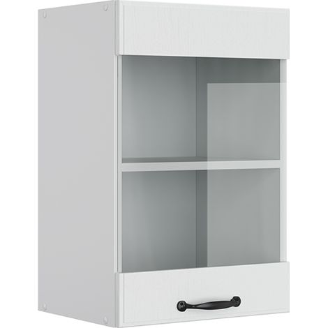 Armario de cocina con vidrio R-Line, Blanco casa de campo, 40 cm, Vicco