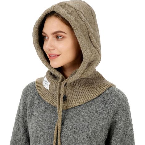 Damen Kapuzenschal 2-in-1 Thermo Strickmütze Nackenwärmer winddicht Mokka (1/5)