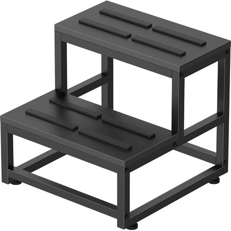 Marchepied pour Adultes et Enfants, Tabouret à 2 Niveaux, en Acier Robuste et Tabouret en Bois Stable, capacité de Charge jusqu'à 200 kg, marchepied pour lit, Cuisine, Salle de Bain, Noir (1/5)