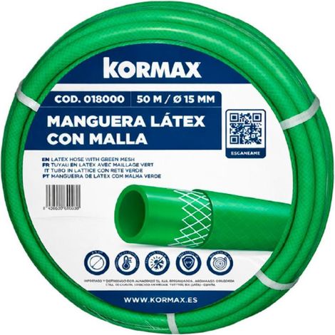 KORMAX manguera latex c/malla 19 mm verde 18 bar , Manguera de Látex con Malla para Riego 19 mm Kormax.
- Manguera de látex reforzado con malla, ideal para riego de jardines, huert (1/2)