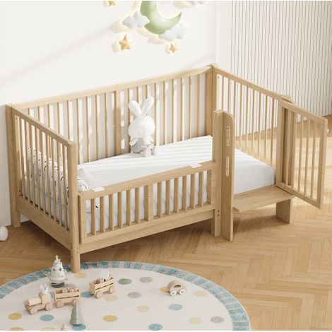 Laufgitter 140x70 cm umwandelbar in Babybett und Beistellbett, in Naturholz, ohne Matratze (1/5)