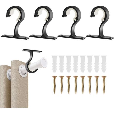 Juego de soportes para barra de cortina - 4 piezas - Ø 25-28 mm - Aluminio - Negro - Montaje en pared y techo - Incluye tornillos dobles (1/5)