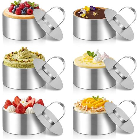 6 Pieces Round Cookie Cutters 8 cm Circle Pastry Stainless Steel Round Cookie Cutters with Lid for Cakes, Mousses, Desserts and Breads (1/5)