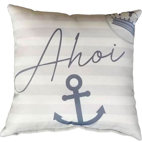 Primaster Wendekissen Ahoi 45x45cm Blau-Weiß Dekokissen Zierkissen Sofakissen