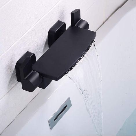 Schwarzer Wasserfall-Badewannen-Mischbatterie-Wandmontage-Badewannen-Wasserhahn-Wandmontage für Badezimmer-Badewannen-Wasserhahn