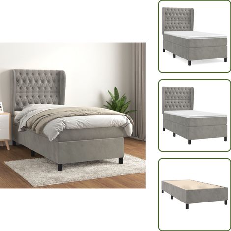The Living Store Cama box spring con colchón terciopelo gris claro 90x190 cm - Colchón de muelles