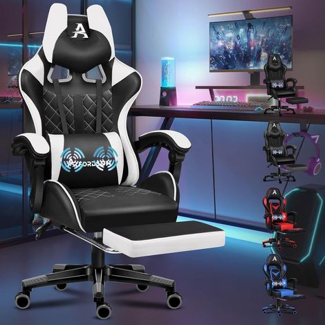 Premium Gaming Stuhl mit Fußstütze Lordosenstütze Weiß Ethan Serie (1/5)