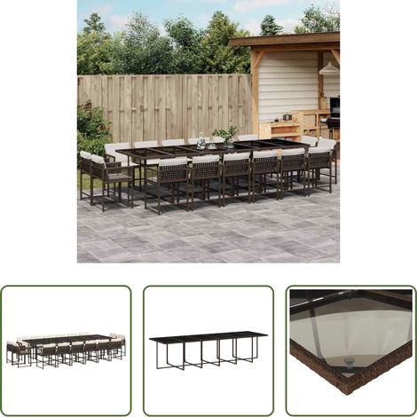 Essgruppe - 17-tlg. Garten-Essgruppe mit Kissen Braun Poly Rattan (1/5)