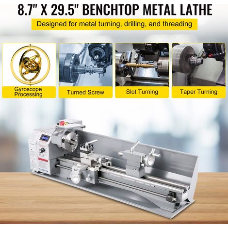 Tour à Métaux de Précision 1100W 220 x 750 mm Mini Tour à Bois à Vitesse Variable 50-2250±10% tr/min Tour Électronique Professionne… (1/5)
