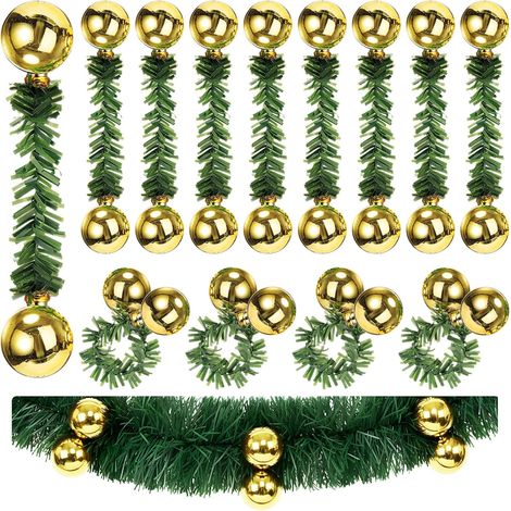 JSSEVN - 25 künstliche Weihnachtskugelgirlanden mit Tannennadeln zum Binden für Baumschmuck, Bastelarbeiten und Geschenkverpackungen (gold) (1/5)