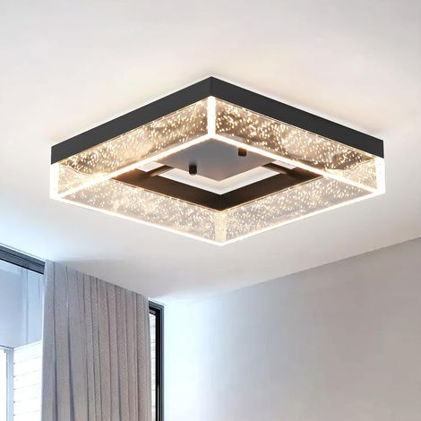 Modern Square Black Ceiling Light with Seeded Acrylic and Metal Frame, LED Ceiling Lights Warm Glow Fixture for Bedroom, Hallway, Shop, Restaurant, Kitchen