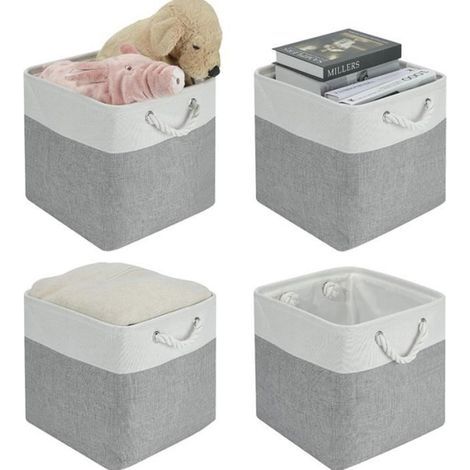 Lot de 4 Boîte de Rangement en Tissu - Gris - Grand panier de rangement en tissu - 30x30x30 cm (1/4)