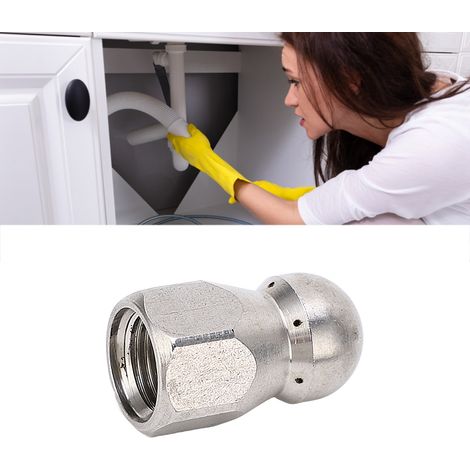 Buse de nettoyage haute pression 5000 PSI pour canalisations, mini buse compacte et durable, tête sphérique pour tuyau d'évacuation des eaux usées - 1 trou à l'avant, 6 trous à l'arrière (1/5)